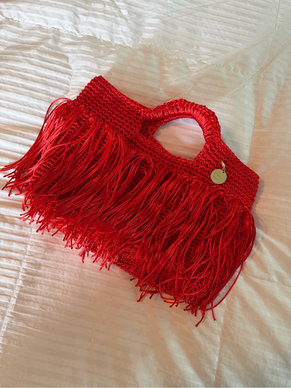 Red Fringe Crochet Tote Bag - Stylish Summer Carryall